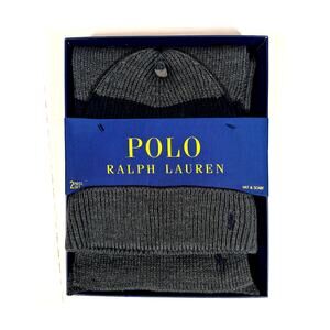 Polo Ralph Lauren Hat and Scarf Set Gray Black Striped Acrylic 2 Piece Gift Set